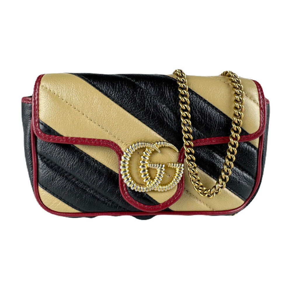 Gucci GG Marmont Leather Shoulder Bag Beige Red